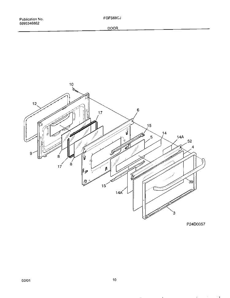 DOOR Diagram and Parts List for FGFS68CJBA  Frigidaire Range