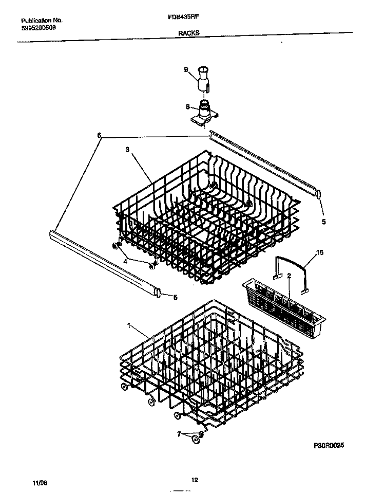 RACKS Diagram and Parts List for FDB435RFR1  Frigidaire Dishwasher