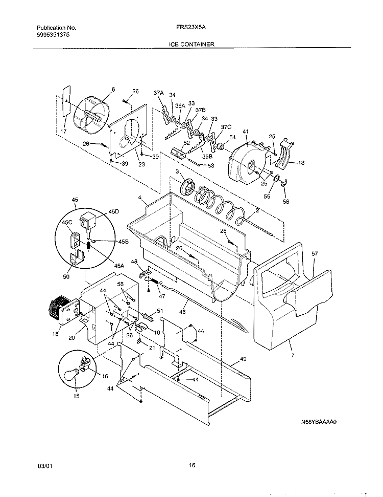 ICE CONTAINER Diagram and Parts List for FRS23X5AW0  Frigidaire Refrigerator