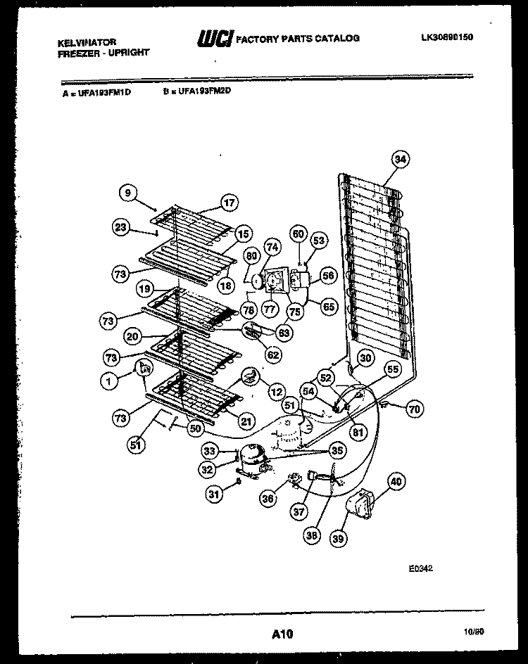 SYSTEM AND ELECTRICAL PARTS Diagram and Parts List for UFA193FM1D  Kelvinator Freezer