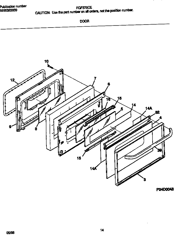 DOOR Diagram and Parts List for FGF376CETM  Frigidaire Range