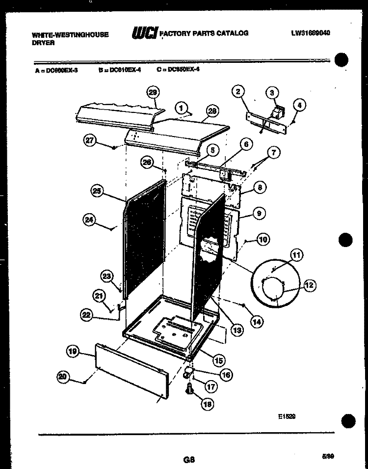 CABINET PARTS Diagram and Parts List for DC610EXD4  Frigidaire Dryer