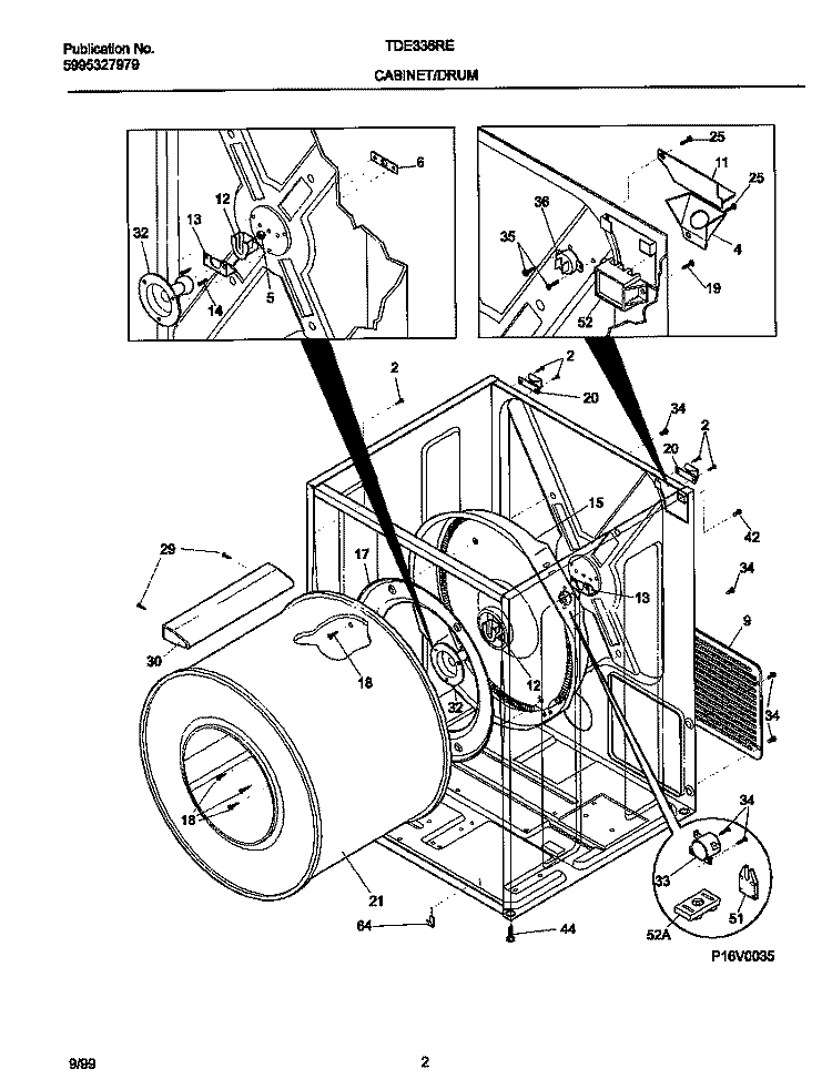 CABINET / DRUM Diagram and Parts List for TDE336RED1  Tappan Dryer