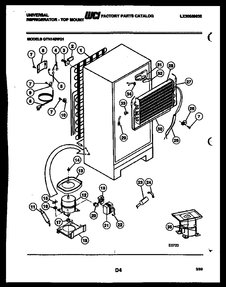 SYSTEM AND AUTOMATIC DEFROST PARTS Diagram and Parts List for GTN140HG1  Frigidaire Refrigerator