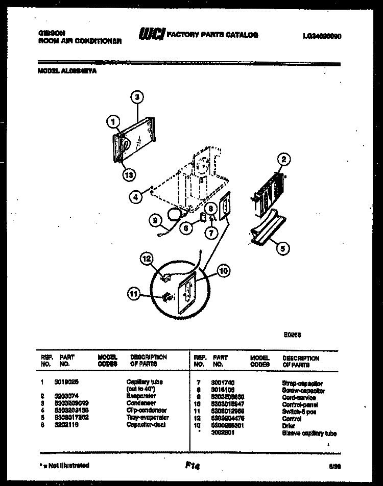 ELECTRICAL PARTS Diagram and Parts List for AL08B4EYA  Gibson Air Conditioner