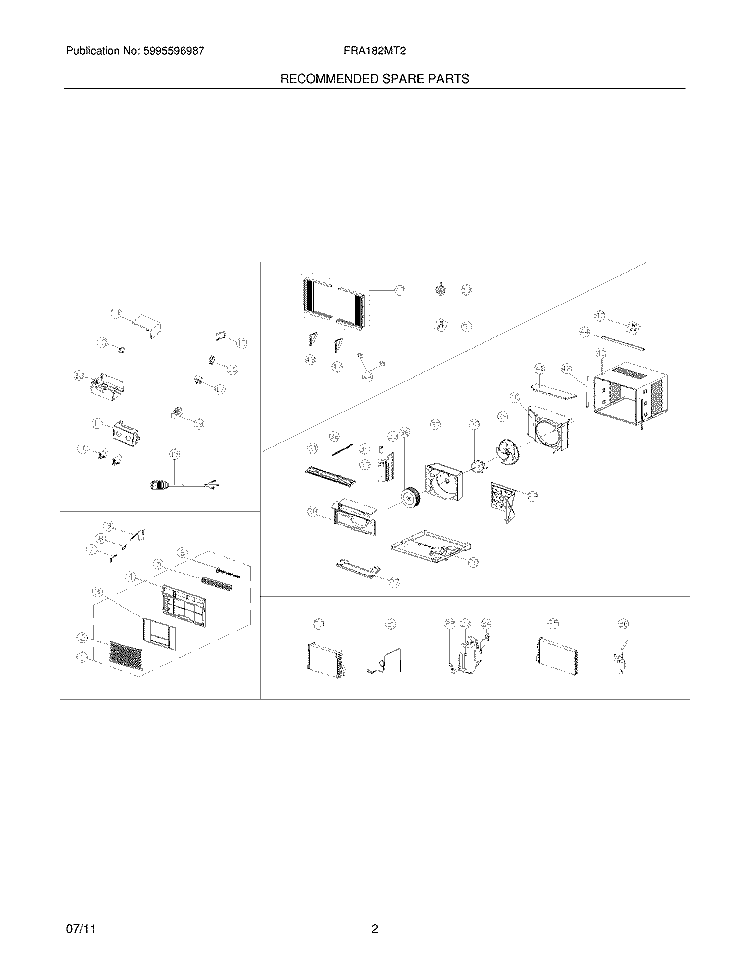 RECOMMENDED SPARE PARTS Diagram and Parts List for FRA182MT210  Frigidaire Air Conditioner