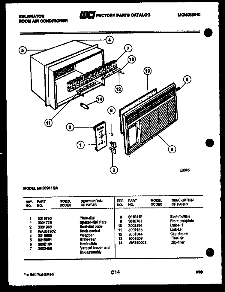 CABINET PARTS Diagram and Parts List for MH309F1QA  Kelvinator Air Conditioner