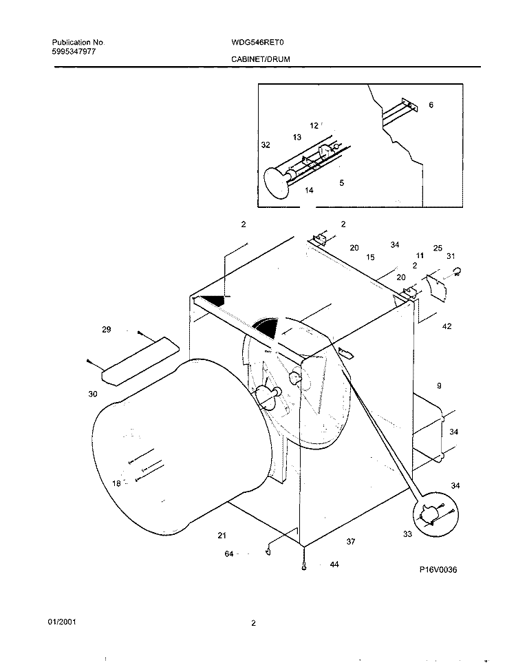 CABINET / DRUM Diagram and Parts List for WDG546RET0  Frigidaire Dryer