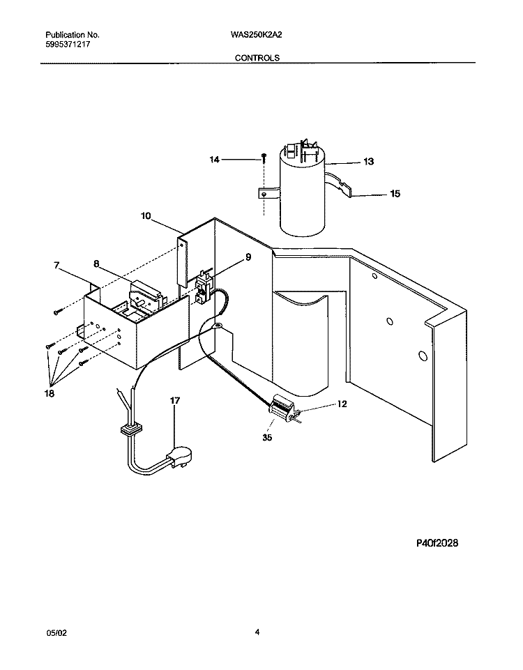CONTROLS Diagram and Parts List for WAS250K2A2  Frigidaire Air Conditioner