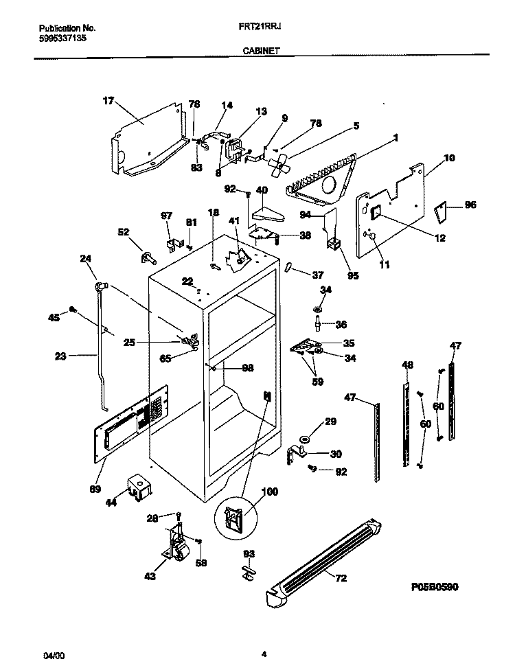 CABINET Diagram and Parts List for FRT21RRJD0  Frigidaire Refrigerator