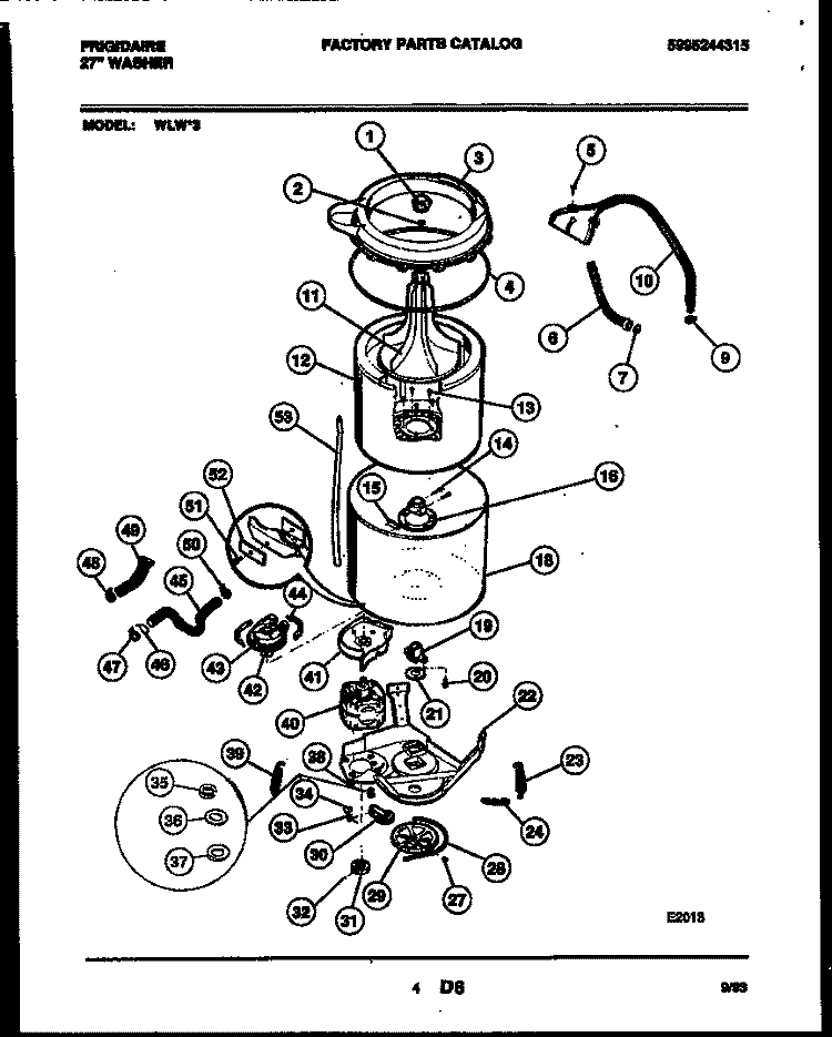 TUB DETAIL Diagram and Parts List for WLW3  Frigidaire Washer