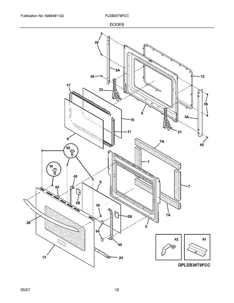 DOORS Diagram and Parts List for PLEB30T9FCC  Frigidaire Wall Oven
