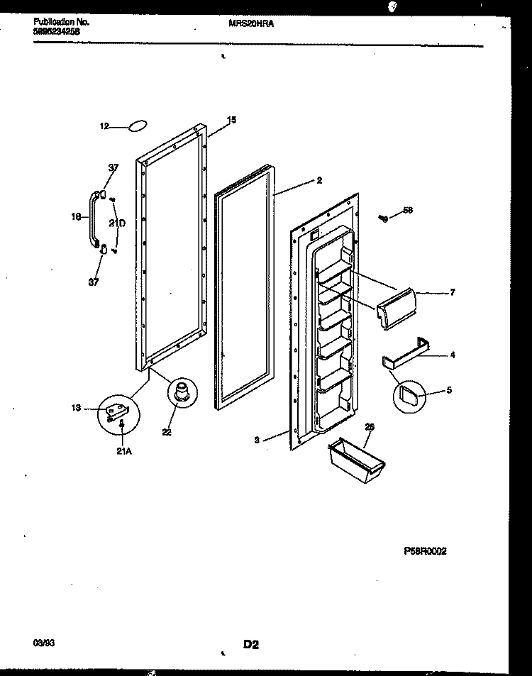 REFRIGERATOR DOOR PARTS Diagram and Parts List for MRS20HRAWO  Frigidaire Refrigerator
