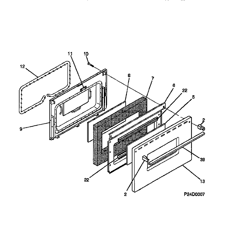 DOOR Diagram and Parts List for MGF324WBSA  Frigidaire Range