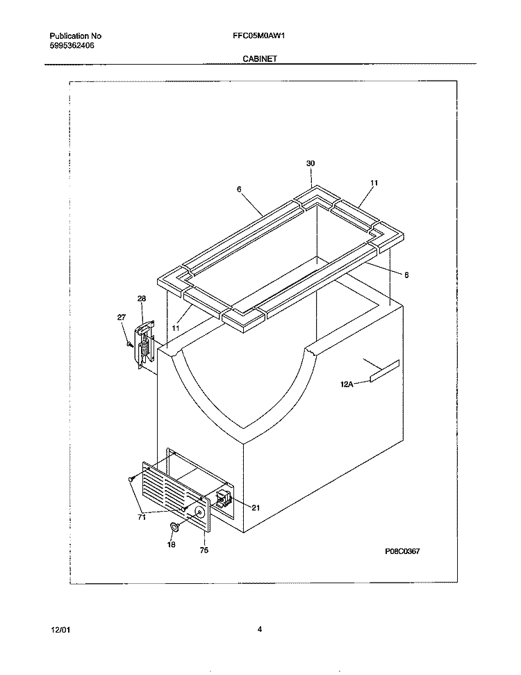 CABINET Diagram and Parts List for FFC05M0AW1  Frigidaire Freezer