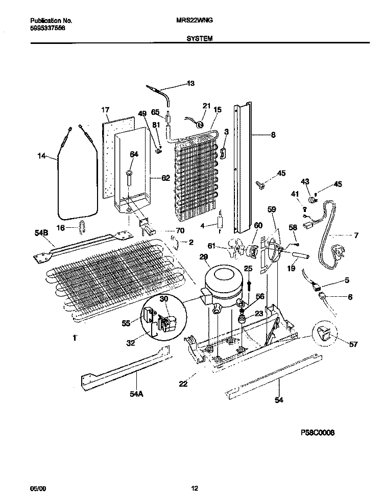 SYSTEM Diagram and Parts List for MRS22WNGD0  Frigidaire Refrigerator