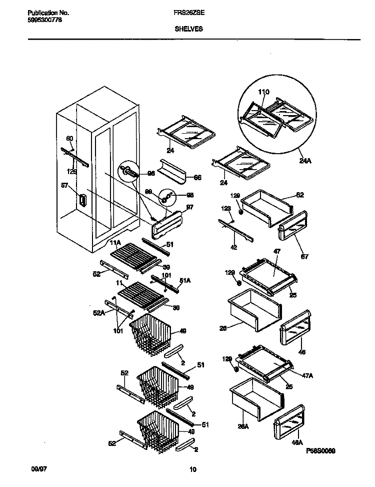 SHELVES Diagram and Parts List for FRS26ZSEB4  Frigidaire Refrigerator