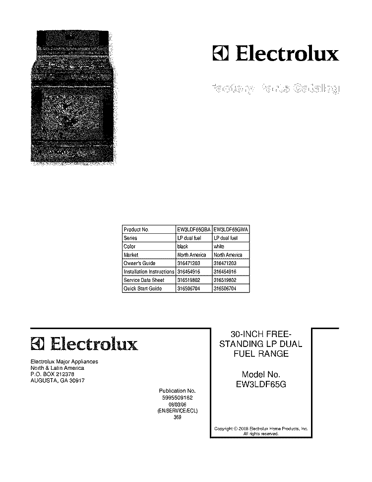 COVER Diagram and Parts List for EW3LDF65GBA  Electrolux Range