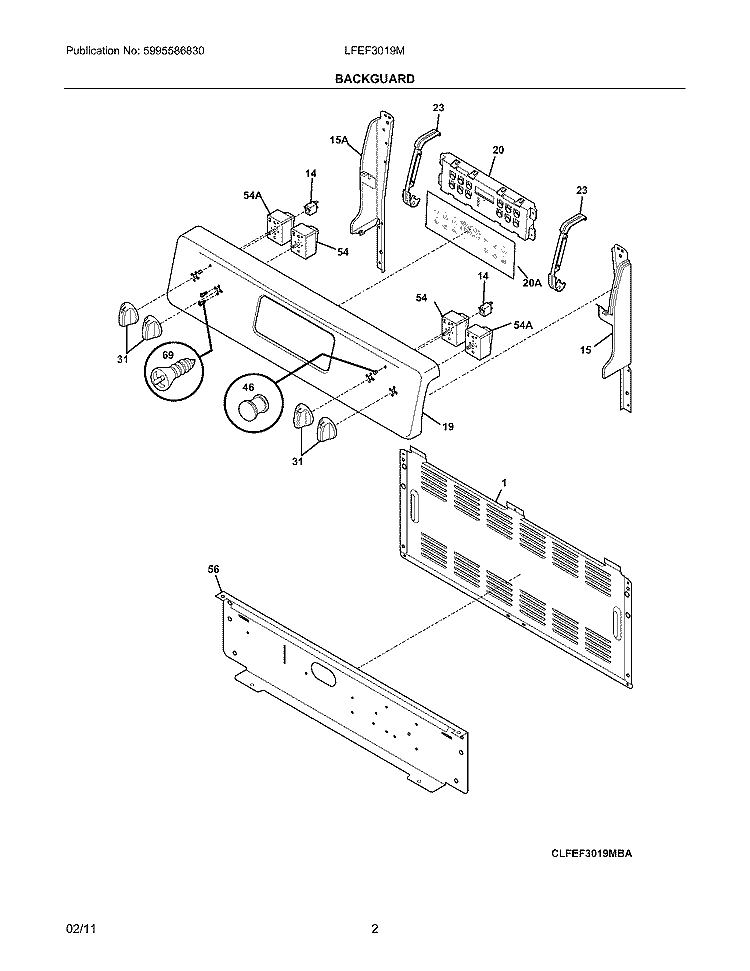 BACKGUARD Diagram and Parts List for LFEF3019MBA  Frigidaire Range