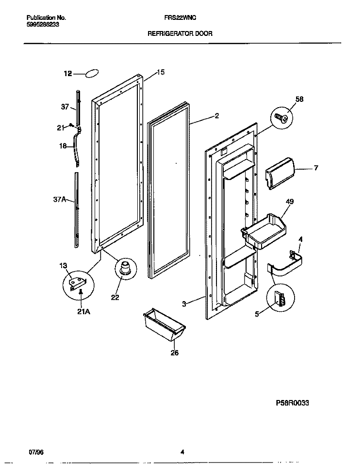 REFRIGERATOR DOOR Diagram and Parts List for FRS22WNCW2  Frigidaire Refrigerator