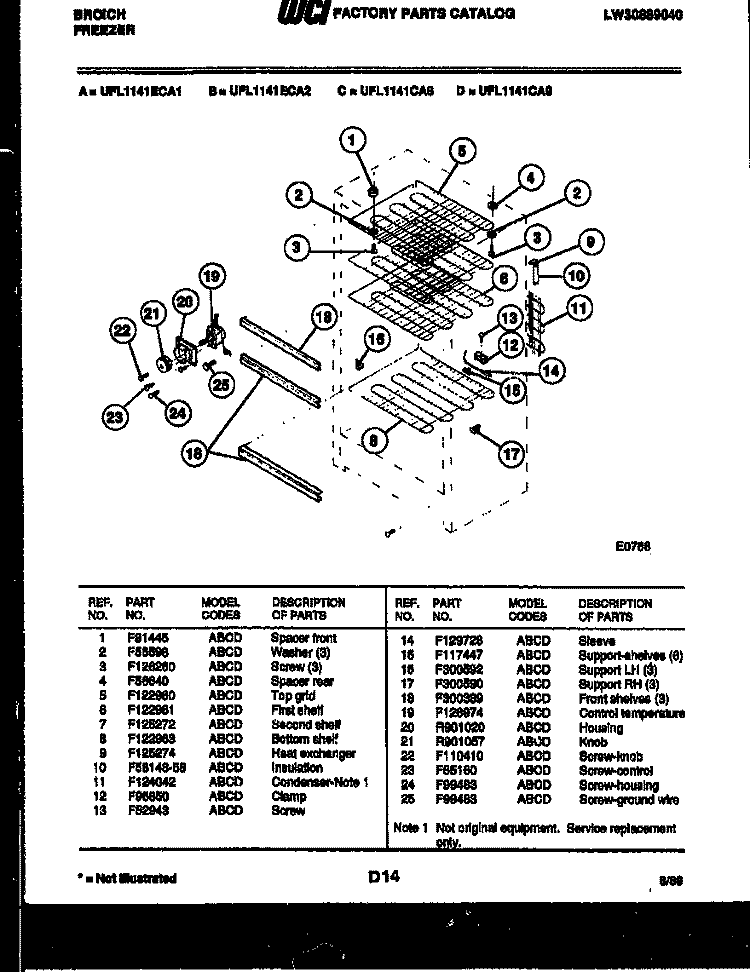 SHELVES AND SUPPORTS Diagram and Parts List for UFL1141ECA2  Frigidaire Freezer