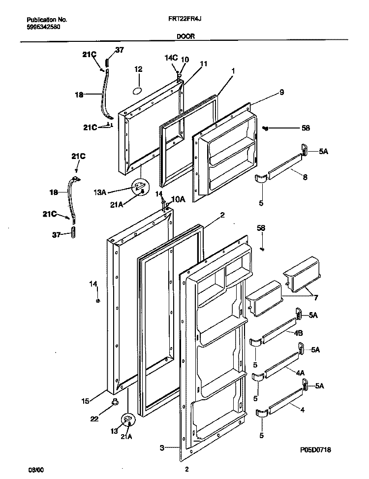 DOOR Diagram and Parts List for FRT22FR4JW1  Frigidaire Refrigerator