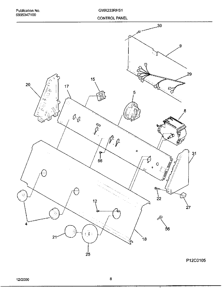 CONTROL PANEL Diagram and Parts List for GWX233RHS1  Gibson Washer