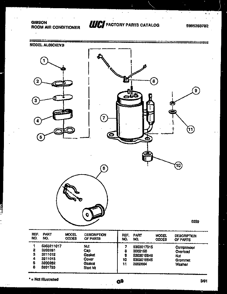 COMPRESSOR PARTS Diagram and Parts List for AL08C4EVB  Gibson Air Conditioner