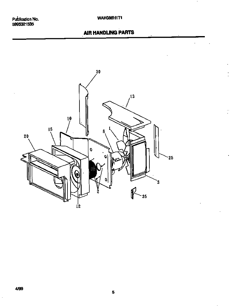 AIR HANDLING PARTS Diagram and Parts List for WAH086H1T1  Frigidaire Air Conditioner
