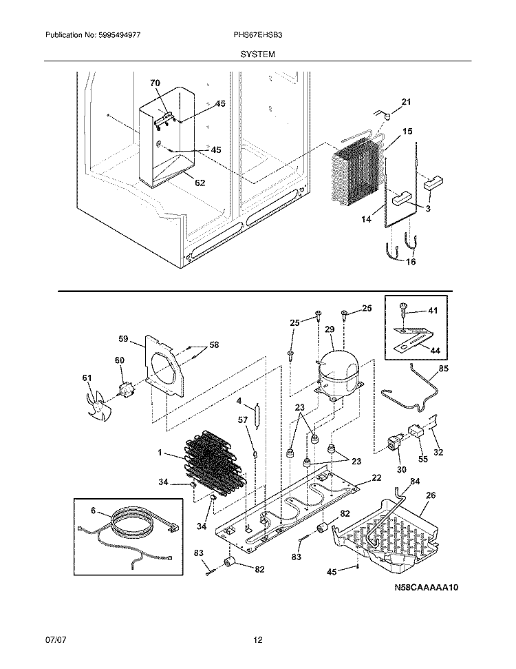 SYSTEM Diagram and Parts List for PHS67EHSB3  Frigidaire Refrigerator