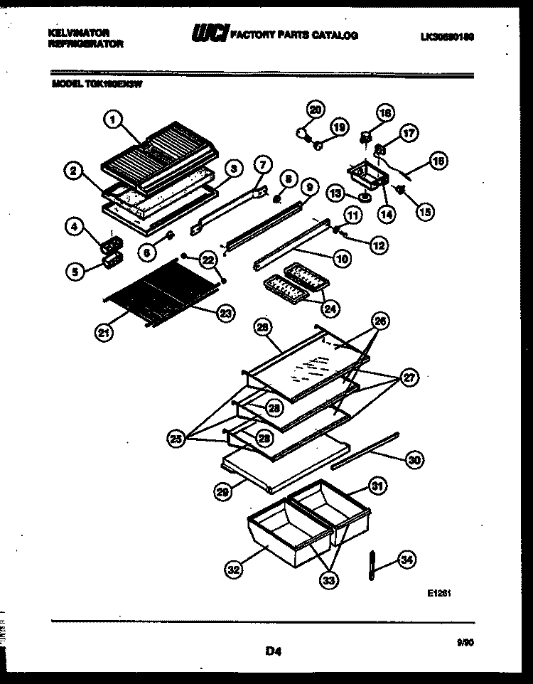 SHELVES AND SUPPORTS Diagram and Parts List for TGK180EN3D  Kelvinator Refrigerator