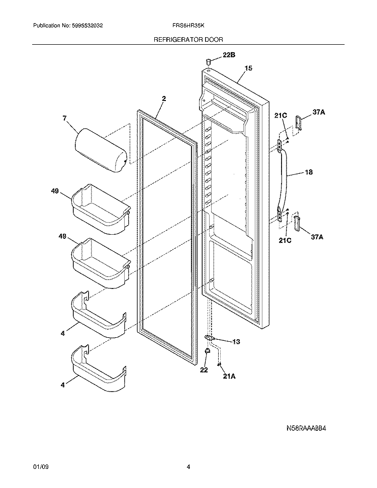 REFRIGERATOR DOOR Diagram and Parts List for FRS6HR35KS0  Frigidaire Refrigerator