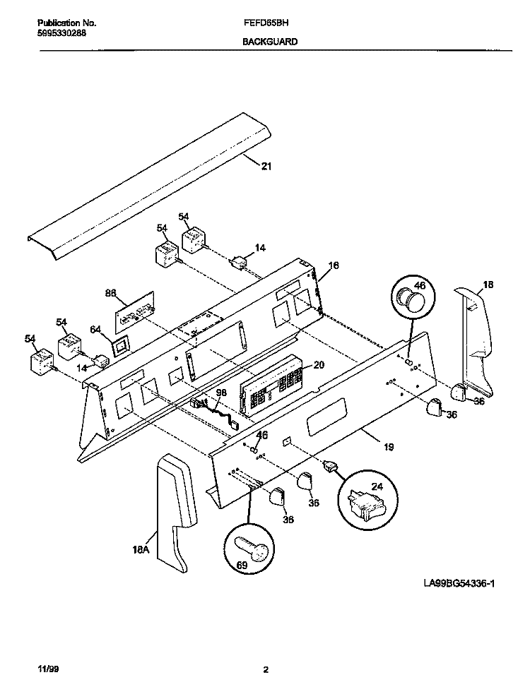 BACKGUARD Diagram and Parts List for FEFD65BHDE  Frigidaire Range