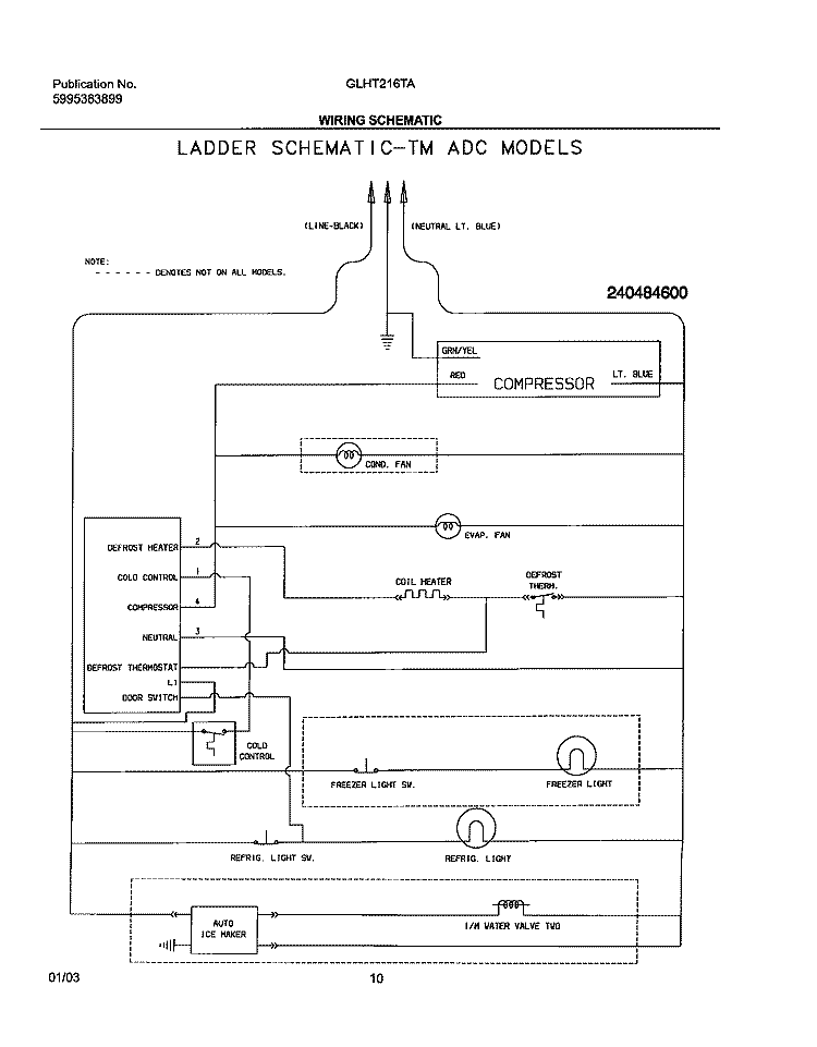 WIRING SCHEMATIC Diagram and Parts List for GLHT216TAQ3  Frigidaire Refrigerator