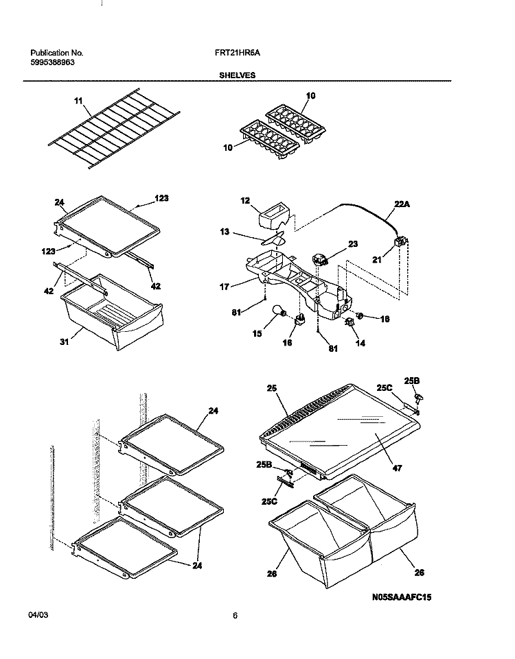 SHELVES Diagram and Parts List for FRT21HR6AB4  Frigidaire Refrigerator