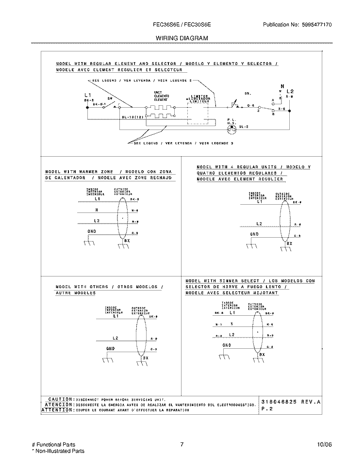WIRING DIAGRAM Diagram and Parts List for FEC36S6EBB  Frigidaire Cooktop
