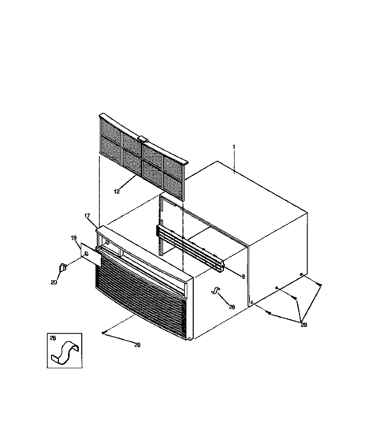 CABINET FRONT AND WRAPPER Diagram and Parts List for WAC051T7Z2  Frigidaire Air Conditioner