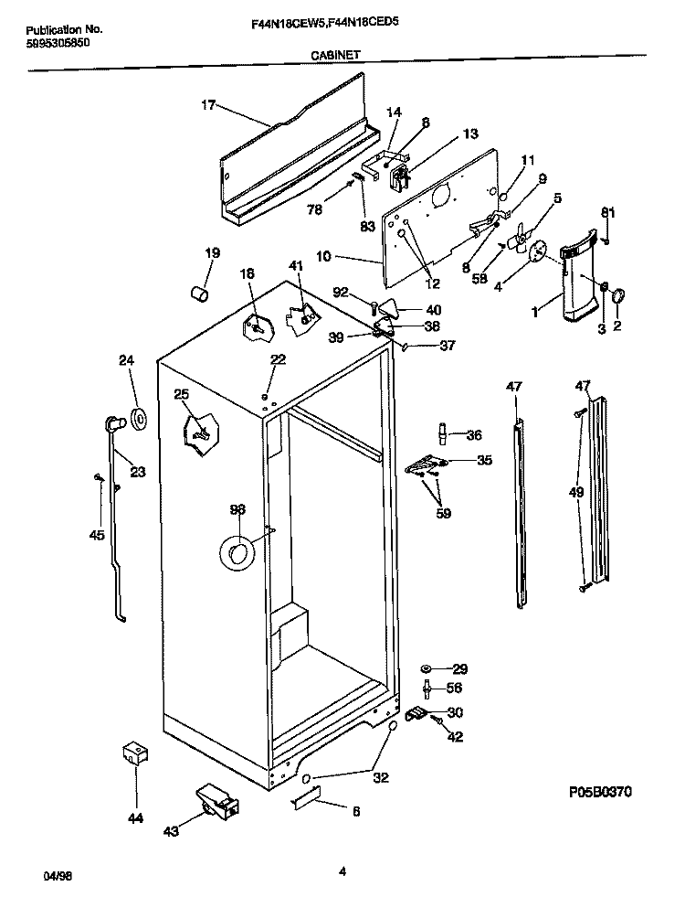 CABINET Diagram and Parts List for F44N18CED5  Frigidaire Refrigerator