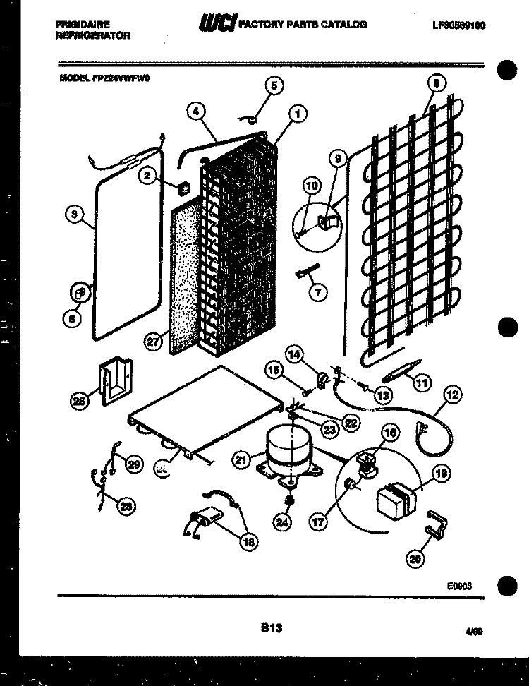 SYSTEM AND AUTOMATIC DEFROST PARTS Diagram and Parts List for FPZ24VWFA0  Frigidaire Refrigerator