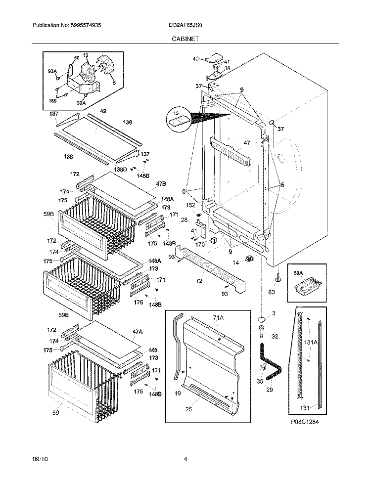 CABINET Diagram and Parts List for EI32AF65JS0  Electrolux Freezer