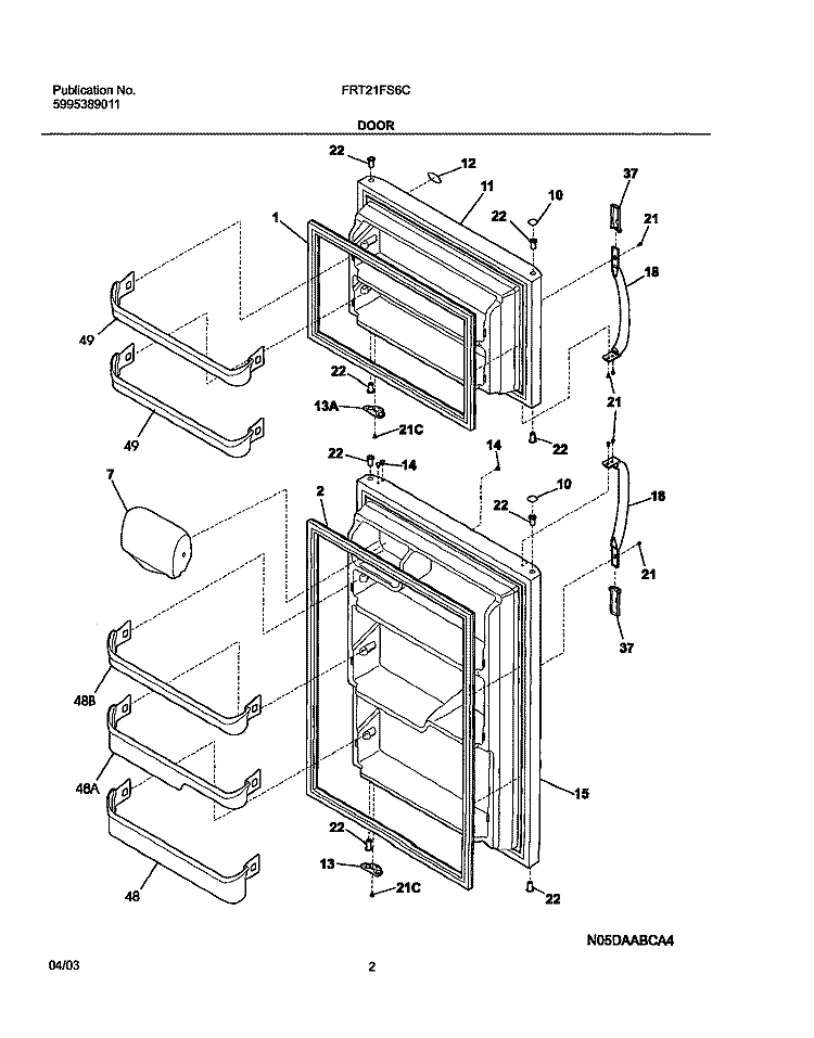 DOOR Diagram and Parts List for FRT21FS6CW0  Frigidaire Refrigerator