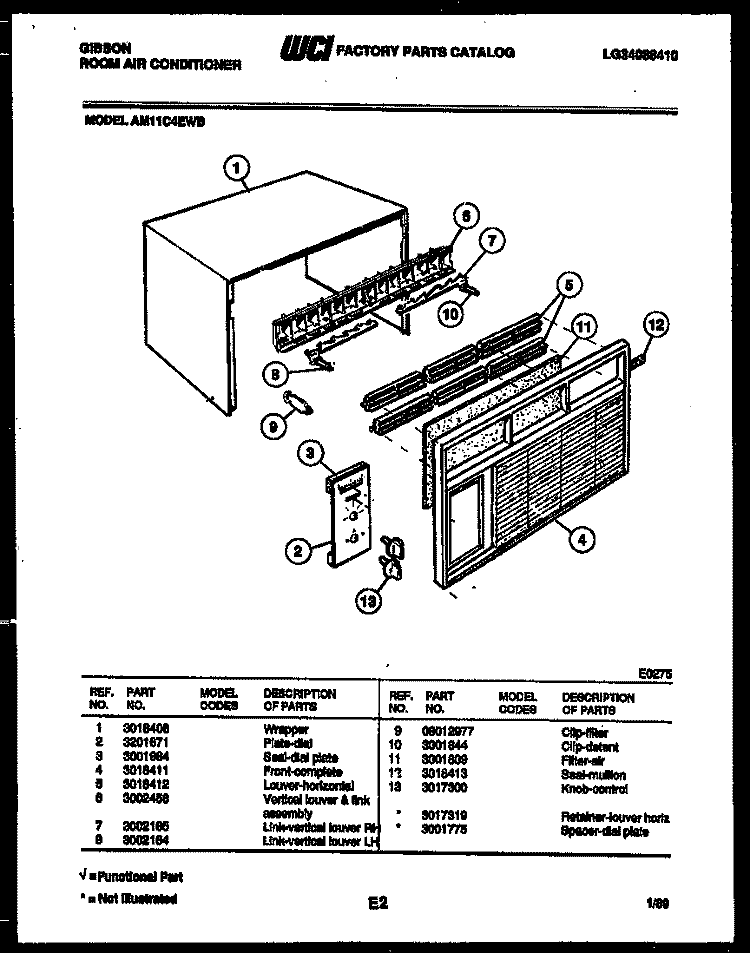 CABINET PARTS Diagram and Parts List for AM11C4EWB  Gibson Air Conditioner