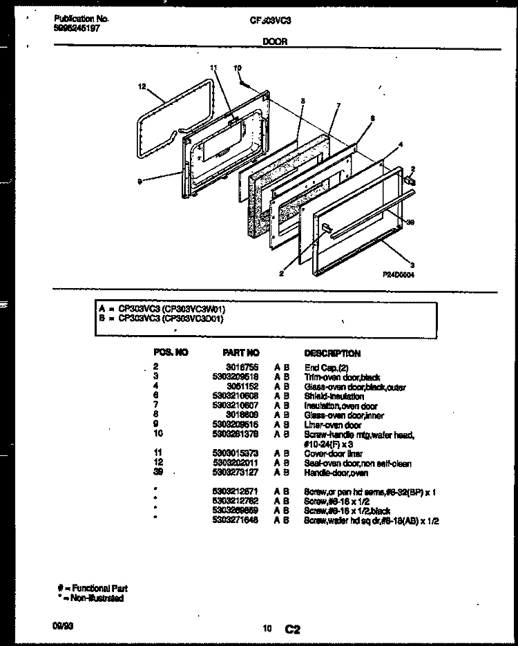 DOOR PARTS Diagram and Parts List for CP303VC3D1  Frigidaire Range