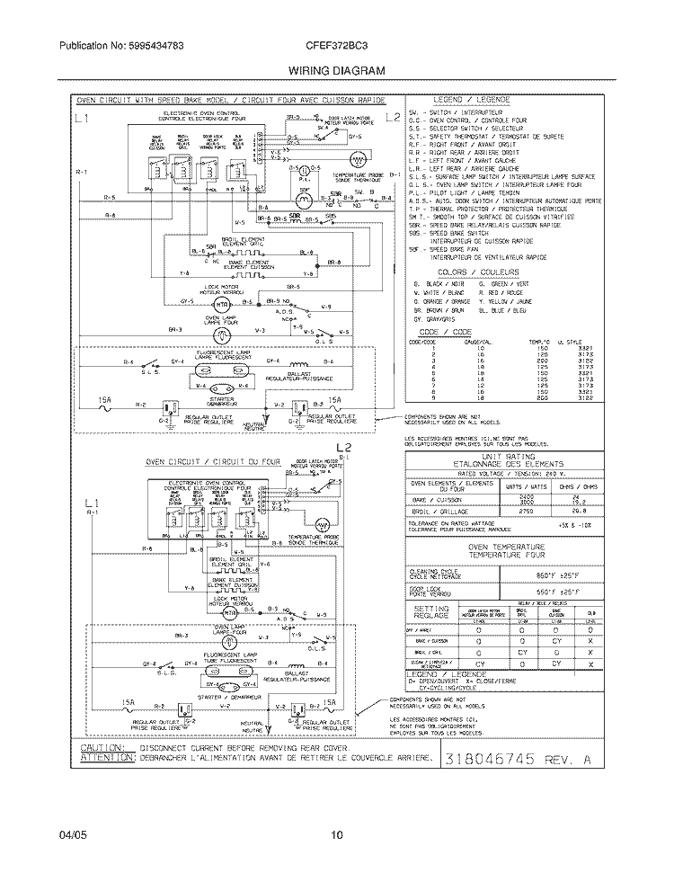 WIRING DIAGRAM Diagram and Parts List for CFEF372BC3  Frigidaire Range