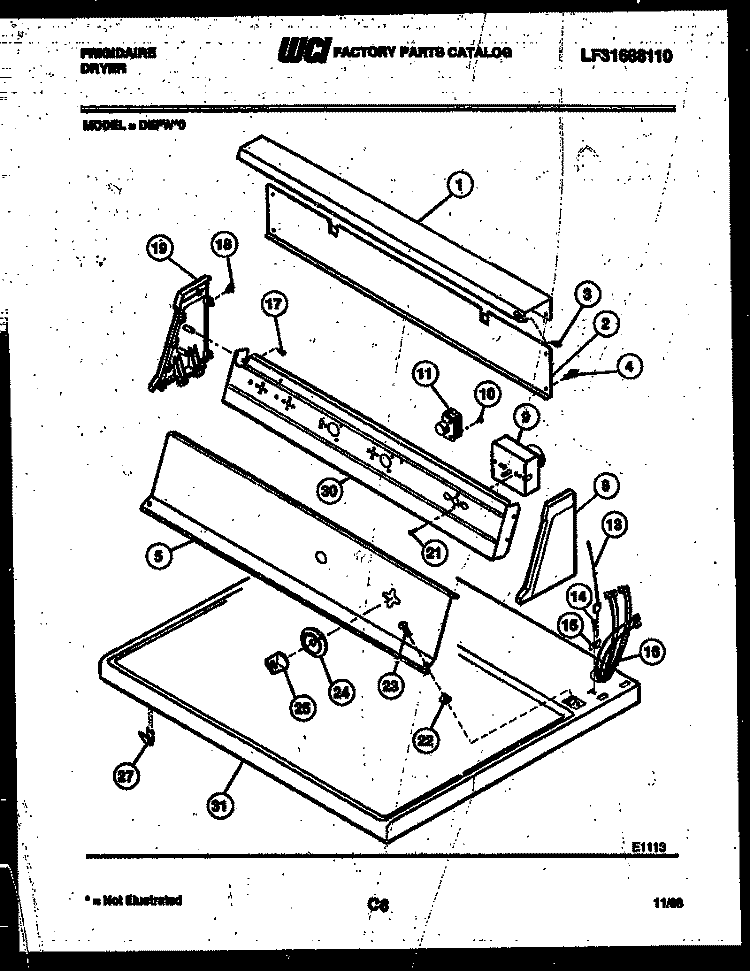 CONSOLE AND CONTROL PARTS Diagram and Parts List for DEFW0  Frigidaire Dryer