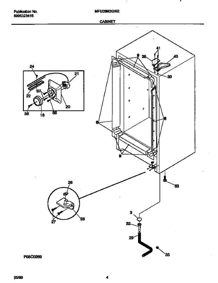 CABINET Diagram and Parts List for MFU09M2GW2  Frigidaire Freezer