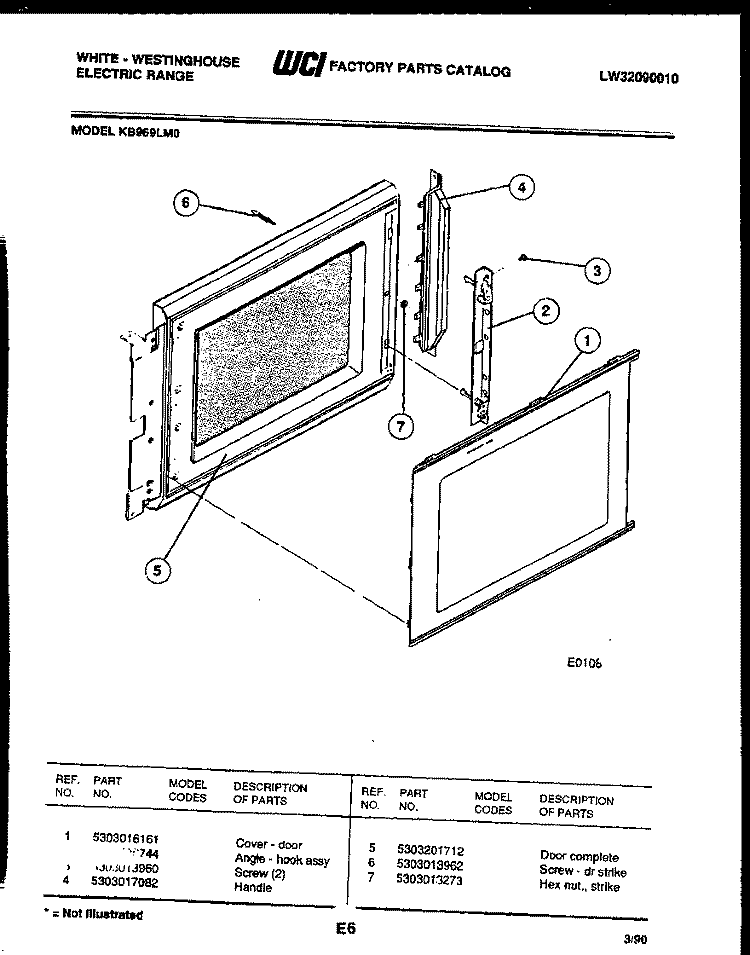 UPPER OVEN DOOR PARTS Diagram and Parts List for KB969LM0  Frigidaire Microwave Oven Combo