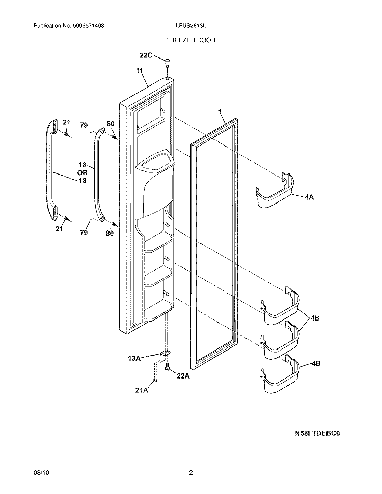 FREEZER DOOR Diagram and Parts List for LFUS2613LE1  Frigidaire Refrigerator