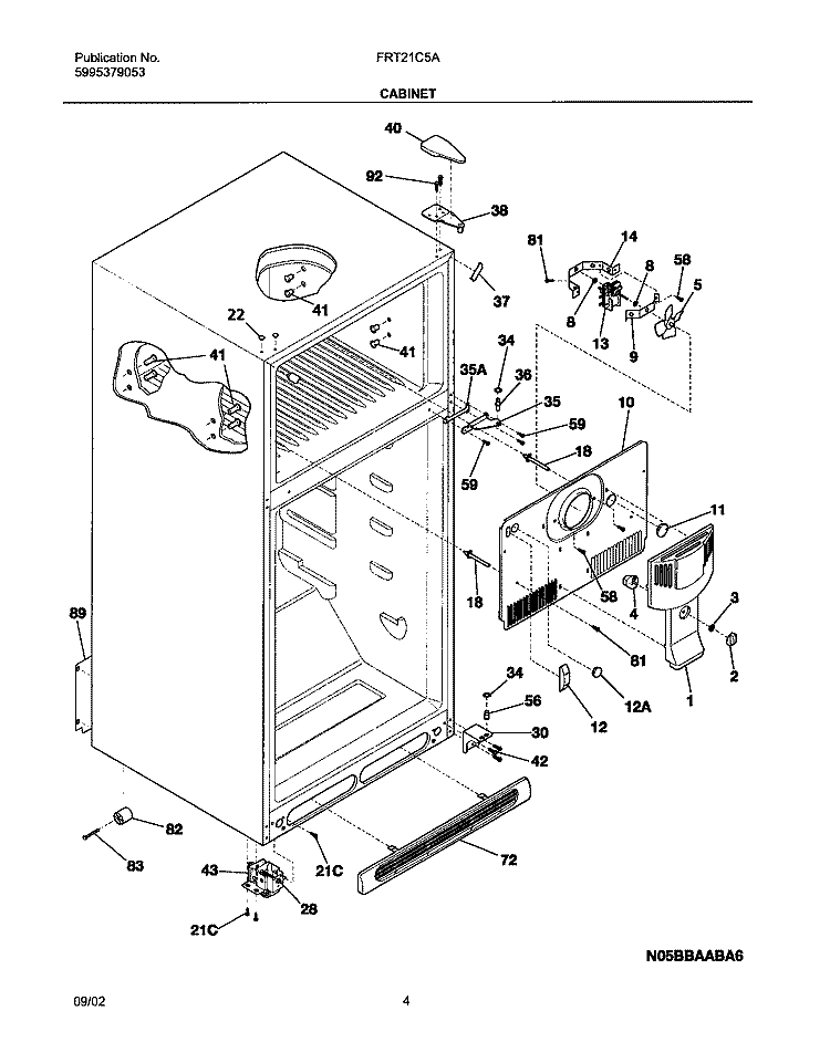 CABINET Diagram and Parts List for FRT21C5AW6  Frigidaire Refrigerator