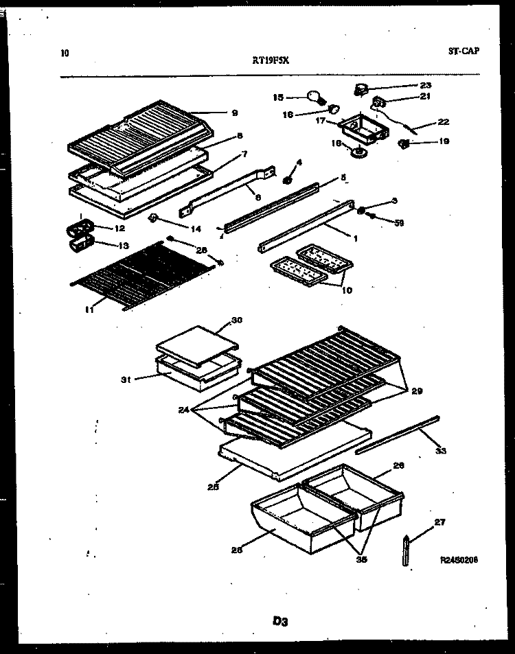 SHELVES AND SUPPORTS Diagram and Parts List for RT19F5WX3A  Gibson Refrigerator